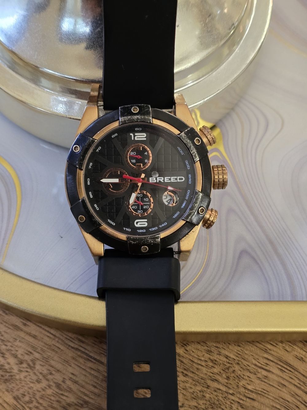 BREED Black and Rose Gold Chronograph Watch